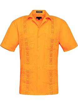 Herren Guayabera Premium Leicht Besticktes Plissee Cuban Shirt, Orange/Abendrot im Zickzackmuster (Sunset Chevron), 4X-Groß von G-Style USA