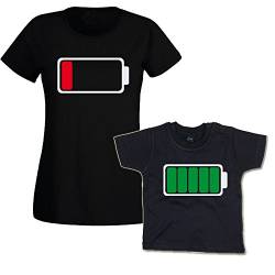 Batterie leer & Batterie voll - Mutter & Kind Shirt-Set (293.0268) (Mutter L/Kind 18-24 Monate) von G-graphics