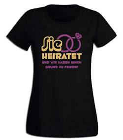 G-graphics Damen -Shirt Ich heirate & Sie heiratet - und wir haben einen Grund zu feiern Junggesellinnen-Abschied 258.007 (M, Motiv Begleitung (schwarz)) von G-graphics