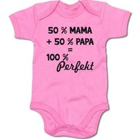 G-graphics Kurzarmbody Baby Body - 50 % Mama + 50 % Papa = 100 % Perfekt mit Spruch / Sprüche • Babykleidung • Geschenk zur Geburt / Taufe / Babyshower / Babyparty • Strampler von G-graphics
