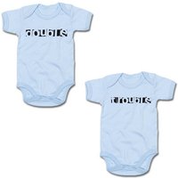 G-graphics Kurzarmbody Double & Trouble (Zwillingsset / Twinset, 2-tlg., Baby-Body-Set) für Zwillinge / Twins mit Sprüchen von G-graphics