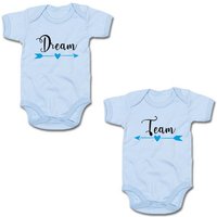 G-graphics Kurzarmbody Dream & Team (Zwillingsset / Twinset, 2-tlg., Baby-Body-Set) für Zwillinge / Twins mit Sprüchen von G-graphics