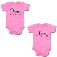 G-graphics Kurzarmbody Dream & Team (Zwillingsset / Twinset, 2-tlg., Baby-Body-Set) für Zwillinge / Twins mit Sprüchen von G-graphics