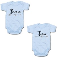 G-graphics Kurzarmbody Dream & Team (Zwillingsset / Twinset, 2-tlg., Baby-Body-Set) für Zwillinge / Twins mit Sprüchen von G-graphics