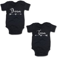 G-graphics Kurzarmbody Dream & Team (Zwillingsset / Twinset, 2-tlg., Baby-Body-Set) für Zwillinge / Twins mit Sprüchen von G-graphics