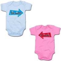 G-graphics Kurzarmbody Er wars & Sie wars (Zwillingsset / Twinset, 2-tlg., Baby-Body-Set) für Zwillinge / Twins mit Sprüchen von G-graphics