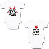 G-graphics Kurzarmbody I am the bad Twin & I am the good Twin (Zwillingsset / Twinset, 2-tlg., Baby-Body-Set) für Zwillinge / Twins mit Sprüchen von G-graphics