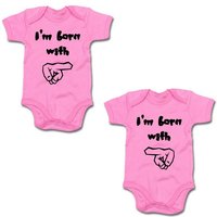 G-graphics Kurzarmbody I´m born with (Zwillingsset / Twinset, 2-tlg., Baby-Body-Set) für Zwillinge / Twins mit Sprüchen von G-graphics