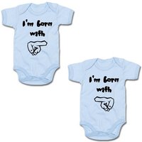 G-graphics Kurzarmbody I´m born with (Zwillingsset / Twinset, 2-tlg., Baby-Body-Set) für Zwillinge / Twins mit Sprüchen von G-graphics