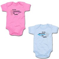 G-graphics Kurzarmbody Ich bin unschuldig! – Er wars & Sie wars (Zwillingsset / Twinset, 2-tlg., Baby-Body-Set) für Zwillinge / Twins mit Sprüchen von G-graphics