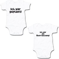 G-graphics Kurzarmbody Ich war geplant! & Ich war die Überraschung! (Zwillingsset / Twinset, 2-tlg., Baby-Body-Set) für Zwillinge / Twins mit Sprüchen von G-graphics