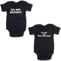 G-graphics Kurzarmbody Ich war geplant! & Ich war die Überraschung! (Zwillingsset / Twinset, 2-tlg., Baby-Body-Set) für Zwillinge / Twins mit Sprüchen von G-graphics