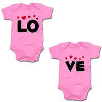 G-graphics Kurzarmbody LO & VE (Zwillingsset / Twinset, 2-tlg., Baby-Body-Set) für Zwillinge / Twins mit Sprüchen von G-graphics