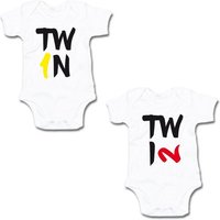 G-graphics Kurzarmbody Twin 1 & Twin 2 (Zwillingsset / Twinset, 2-tlg., Baby-Body-Set) für Zwillinge / Twins mit Sprüchen von G-graphics