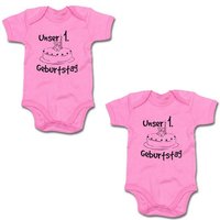 G-graphics Kurzarmbody Unser 1. Geburtstag (Zwillingsset / Twinset, 2-tlg., Baby-Body-Set) für Zwillinge / Twins mit Sprüchen von G-graphics