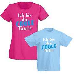Ich Bin die Coole Tante & Ich Bin der Coole Neffe Shirt Set Tante & Neffe 293.0316 (Frau S/Kind 122-128) von G-graphics
