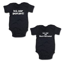 Ich war geplant! - Ich war die Überraschung! Twin-Set Baby-Body-Set (250.0045) (6-12 Monate, schwarz/schwarz) von G-graphics