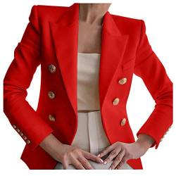 G-real Damen Blazer Elegante Langarm Sakko Slim Fit Knopf Schließen Taschen Tailliert Geschäft Büro Business Kurzjacke Jacke Mantel Anzugjacke Jersey Jäckchen (rot, L) von G-real