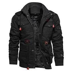 G-real Fleece Gefüttert Army Jacke Herren Warme Herbst Winter Übergangsjacke mit Vielen Taschen US Feldjacke Retro Bomberjacke mit Stehkragen von G-real