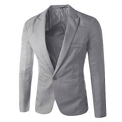 G-real Herren Leinen Anzug Jacke Sakko Comfort Regular Fit Sweat Übergröße Blazer Einknopf Jackett Langgröße Slim Men Suits, Grau, M von G-real