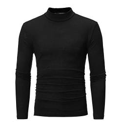 Herren Rollkragen Langarmshirts T-Shirts Slim Fit Rollkragen Pullover Baumwolle Sweatshirt Unterzieh Elastisch Einfarbig (Schwarz, L) von G-real