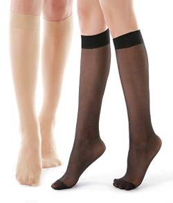 G&Y 9 Pairs Knee High Pantyhose with Reinforced Toe - 20D Nylon Stockings for Women,5 Black & 4 Nude von G&Y