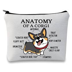 G2TUP Corgi Make-up-Tasche mit Reißverschluss, Anatomie eines dreifarbigen Corgi-Liebhabers, Schwarz, Anatomy of a Tricolor Corgi Fluoreszierendes Weiß von G2TUP