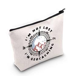 G2TUP Geocacher Geocach-ing Geschenk Geocacher Make-up-Tasche I'm Not Lost I'm Geocaching Kosmetiktasche Schatzjäger Geschenk Outdoor Liebhaber Reisetasche mit Reißverschluss, Geocach-ing weiße Tasche von G2TUP