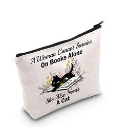 G2TUP Geschenk für Buchliebhaber, Motiv: Eine Frau kann Nicht überleben auf Büchern allein, Make-up-Tasche, Katzenliebhaber, Kosmetiktasche, Katze, Kätzchen, Mutter, Geschenk, Buch, Reißverschluss, von G2TUP