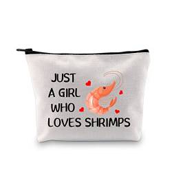 G2TUP Shrimp Lover Gift Who Loves Shrimps Make-up-Tasche Meeresfrüchte Schalentiere Kosmetiktasche Meeresfrüchte Liebhaber Geschenk Reißverschluss Reisetasche, „Who Loves Shrimps“, weiße Tasche von G2TUP