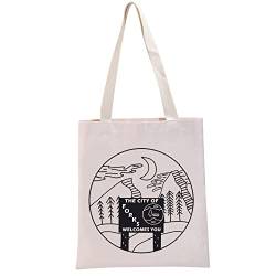 G2TUP Wiederverwendbare Leinen-Tragetasche, Motiv "The City Of Forks Welcome You", Geschenk für Vampirfilm, Gabel-Handtasche von G2TUP