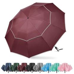 G4Free 157,9 cm winddichter umgekehrter Regenschirm mit reflektierenden Streifen, groß, kompakt, umgekehrt, Golf-Regenschirm für Regen, 10 Rippen, doppelter Baldachin, Reiseschirm, automatisches von G4Free
