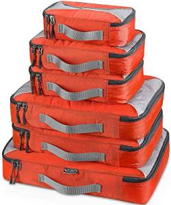 G4Free 3/6/7-teiliges Set Packing Cubes Koffer Organizer Set Faltbarer Kleidertaschen Kleidung Packwürfel Schuhe Packtaschen Reisegepäck für Urlaub Reisen (Orange, (1S+2M+2L+XL)-6PC) von G4Free
