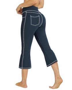 G4Free Activewear-Hosen für Damen mit 4 Taschen Caprihose Damen Sommer Jeans Hohe Taille Yogahose Training Schlaghose Fitness Arbeit Sporthose von G4Free