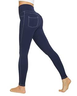 G4Free Leggings für Frauen Hohe Taille Stretchy Jeggings mit Taschen Bauchweg Jeans Look Leggings, Blau 1 von G4Free