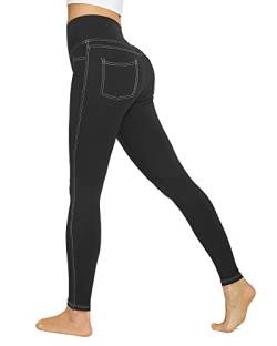 G4Free Leggings für Frauen Hohe Taille Stretchy Jeggings mit Taschen Bauchweg Jeans Look Leggings, Schwarz 1 von G4Free