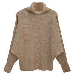 GABERLY Rollkragenpullover Fledermausärmel Dolman Strick Oversized Pullover und Pullover Tops für Frauen, khaki, Einheitsgröße von GABERLY