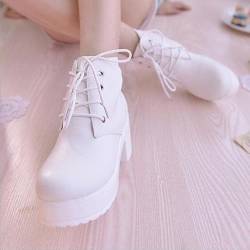 Lolita Shoes Uwabaki JK Round Toe Shoes Lace-up School Uniform Dress Shoes for Girls Women Adult Cosplay Sweet Boots 38 white von GABLOK