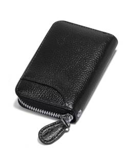 Credit Card Holder Small RFID Blocking Ladies Wallet with Stainless Steel Zipper Excellent Genuine Leather Accordion Wallets Case for Mens and Womens id Compact Slim Blocked Zip Accordian Cards Black von GADIEMKENSD