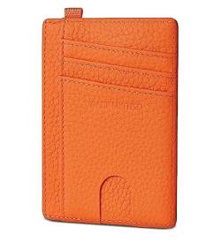 GADIEMKENSD Credit Card Holder RFID Blocking Genuine Leather Slim Card Wallet Compact Size Card Cases for Women Men Keychain Wallet Purse with D Shackle Llaveros De Hombre Exemption Card Set Orange von GADIEMKENSD