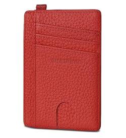 GADIEMKENSD Credit Card Holder RFID Blocking Genuine Leather Slim Card Wallet Compact Size Card Cases for Women Men Keychain Wallet Purse with D-Shackle Llaveros De Hombre ID Exemption Card Set Red von GADIEMKENSD