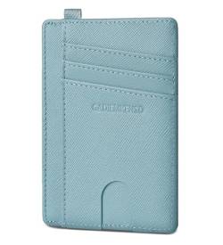 GADIEMKENSD Slim Wallet Minimalist Card Holder RFID Blocking Compact Purse Money Organisers with D-Loop for Lanyard Key Bus Pass Bank Cards for Men Women Business Travel Saffiano Sea Blue von GADIEMKENSD