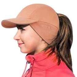 GADIEMKENSD Winter Fleece Hats Reflective Ponytail Hat for Women Baseball Caps with Earflap Drop Down Ear Warmer Men Skull Cap Beanie with Visor Cold Hat for Outdoor Hiking Running Snowboarding Orange von GADIEMKENSD