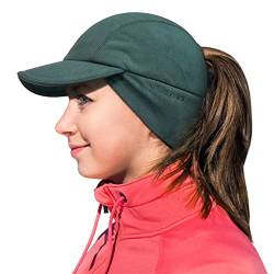 GADIEMKENSD Winter Fleece Hats Reflective Ponytail Hat for Women Baseball Caps with Earflap Drop Down Ear Warmer Mens Skull Cap Beanie with Visor Cold Hat for Outdoor Hiking Running Snow Dark Green von GADIEMKENSD