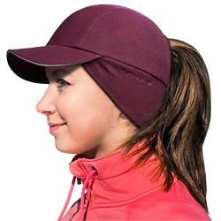 GADIEMKENSD Winter Fleece Hats Reflective Ponytail Hat for Women Baseball Caps with Earflap Drop Down Ear Warmer Mens Skull Cap Beanie with Visor Cold Hat for Outdoor Running Snow Ski Hiking Wine Red von GADIEMKENSD
