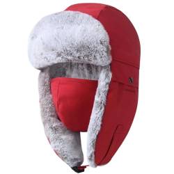 GADIEMKENSD Winter Trapper Hat for Women and Kids Warm Russian Ushanka for Men Snow Ski Hunting Trooper Hat with Ear Flaps Chin Strap Windproof Mask Faux Fur Aviator Warm Hat Cold Weather Caps Red L von GADIEMKENSD