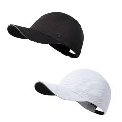 GADIEMKENSD Women's Race Day Running Hat Performance Mesh Baseball Cap - Excellent Ventilation, Lightweight, Reflective Safety Ponytail Hats for Exercise Golf Hiking Beach Workout Gym Black White von GADIEMKENSD