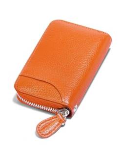 RFID Blocking Leather Wallet for Women Women's Genuine Leather Credit Card Holder Ladies Small Blocked Accordion Wallets with Stainless Steel Zipper Woman Compact Accordian ID Cards Bag Orange von GADIEMKENSD