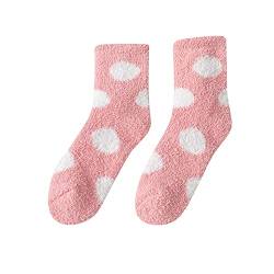 Damen Winter Warm Fuzzy Socken Coral Fleece Socken Polka Dot Cute Home Stocking Socken Frottee (z1-Pink, One Size) von GADXE