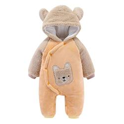 GADXE Kleinkind Neugeborenes Baby Jungen Mädchen Langarm niedlich Cartoon Tiere Fleece Patchwork Bärenohren mit Kapuze Strampler Overall Outfit Kleidung Mantel Schlafanzug 68 (Khaki, 0-3 Months) von GADXE